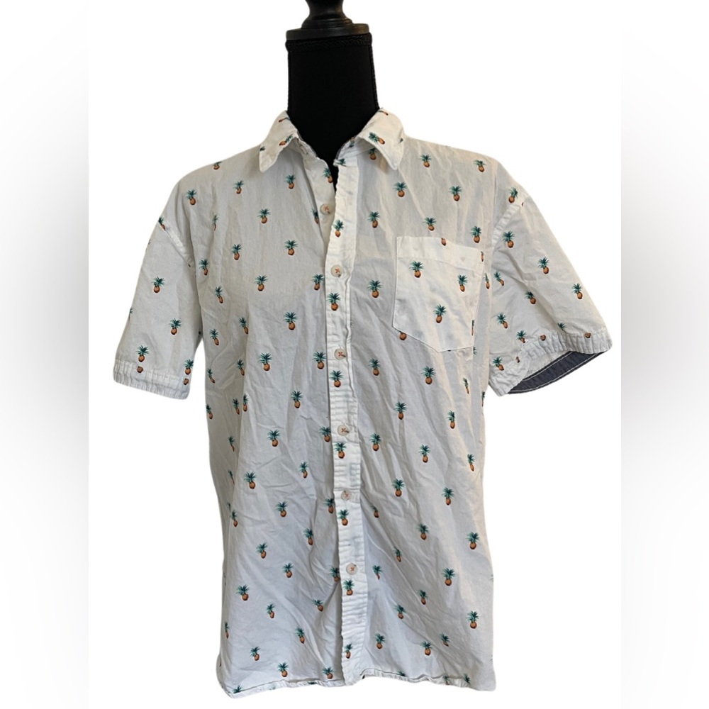 Michael Brandon Men’s Pineapple Print Short Sleeve Button Down Shirt L